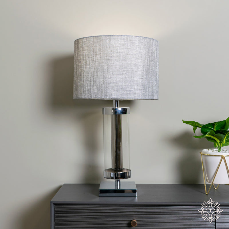 Tara JANE GLASS CYLINDER LAMP SILVER/GREY 54CM