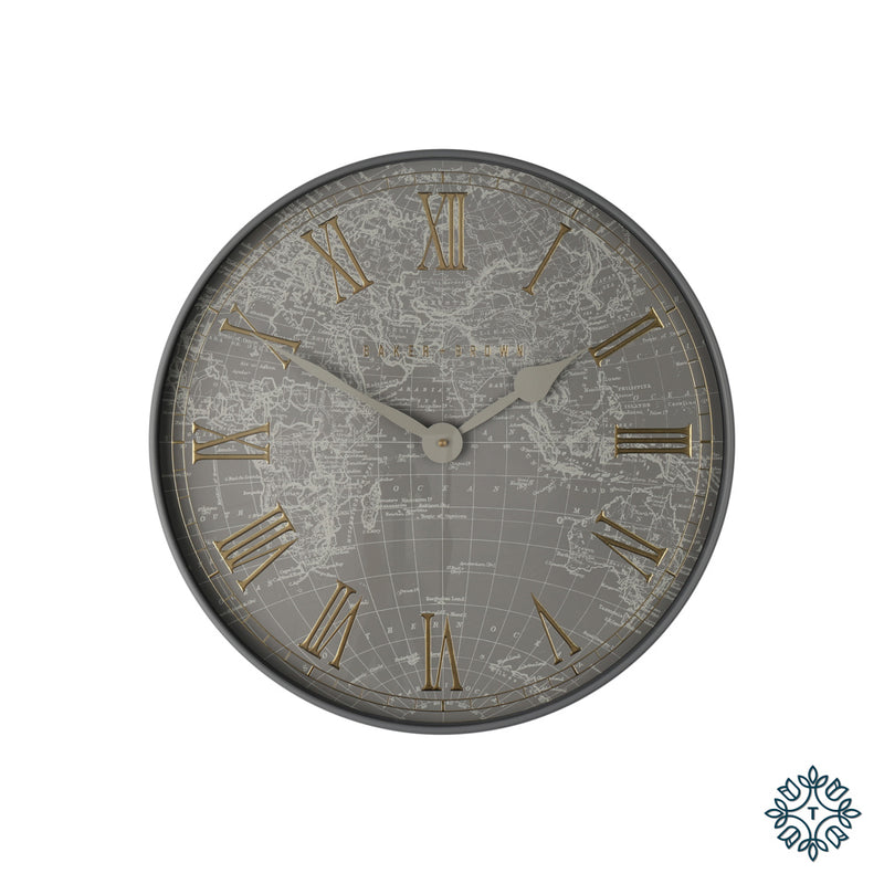 Tara BAKER AND BROWN ATLAS CLOCK GREY 50CM