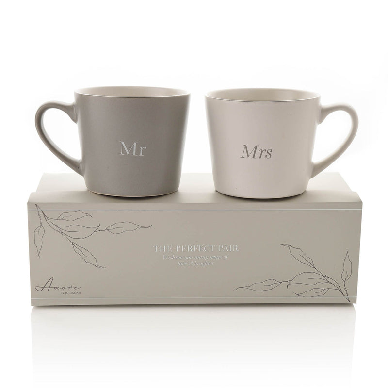 WID AMORE SET OF 2 GREY AND WHITE MUGS MR AND MRS