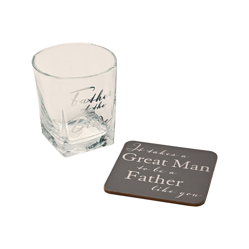 WID AMORE WHISKEY GLASS AND COASTER FATHER OF THE BRIDE