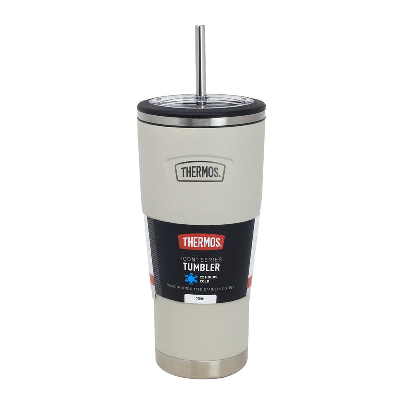 Thermos Slide Lock Travel Tumbler 710ml Sandstone Stainless Steel Cold Tumbler with Straw