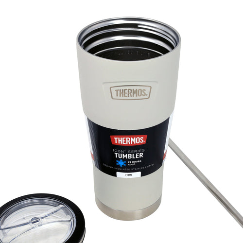 Thermos Slide Lock Travel Tumbler 710ml Sandstone Stainless Steel Cold Tumbler with Straw