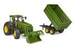 BRUDER JOHN DEERE 7R 350 W/FRONTLOADER & TIPPING TRAILER