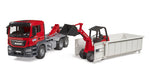 BRUDER MAN TGS TRUCK W/ROLL-OFF-CONTAINER & SCHAFFER COMPACT LOADER
