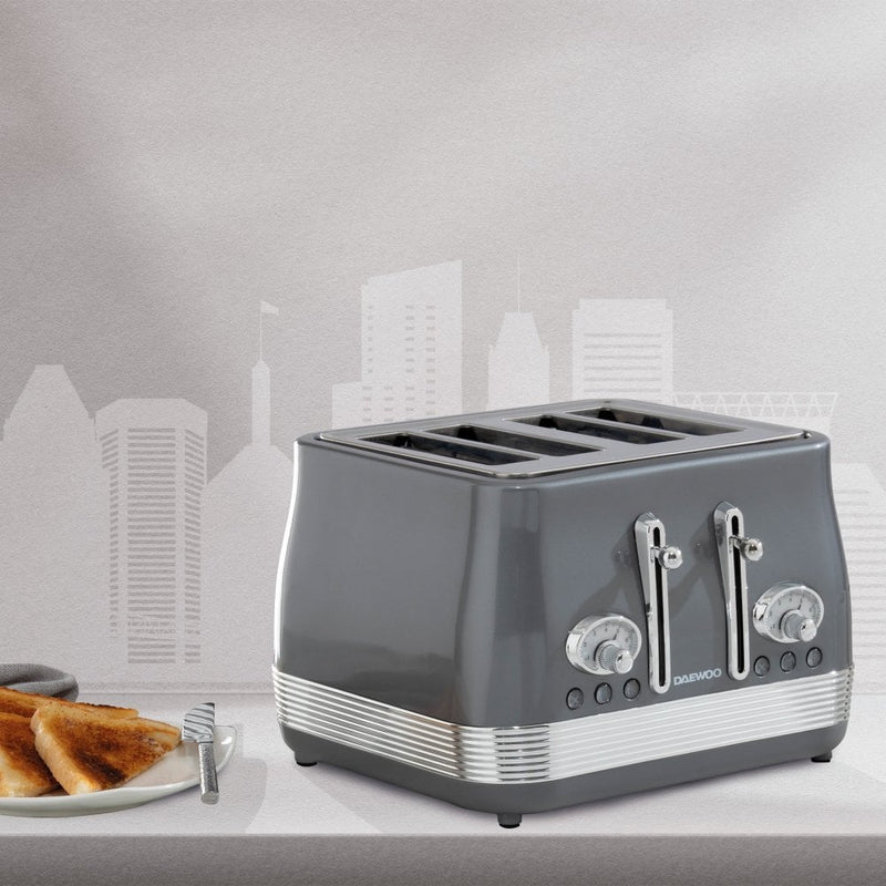 Daewoo Denver 4 Slice Toaster Smoked Grey