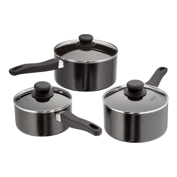 Judge Essentials 3 piece Saucepan Set Non-Stick Black
