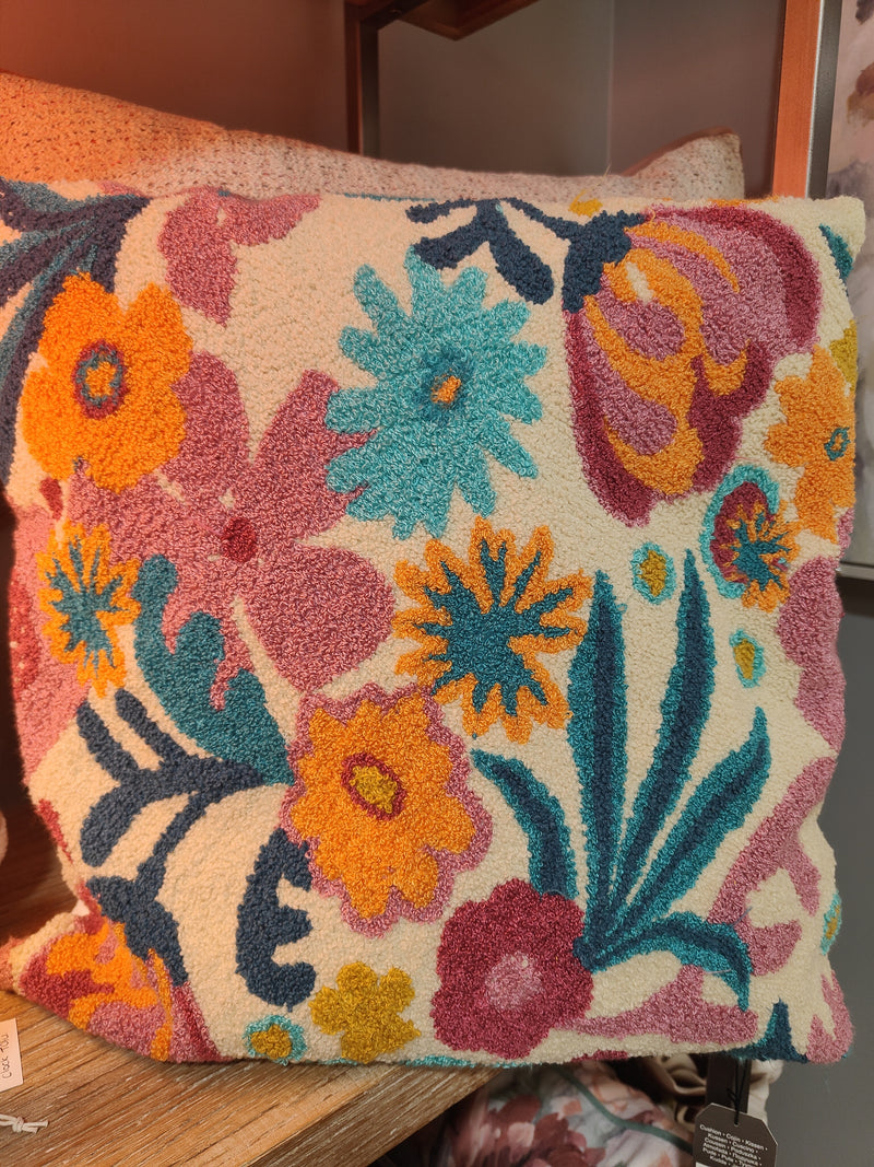Kae Cushion 3D Floral Poly Tuffting 43cm