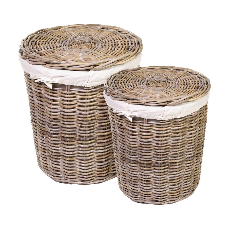 EDD GREY KUBU RATTAN LINEN MEDIUM LAUNDRY BASKET
