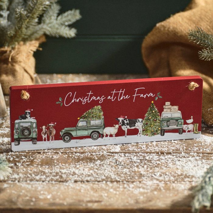 RL CHRISTMAS AT THE FARM RED HANGING WOOD PLAQUE