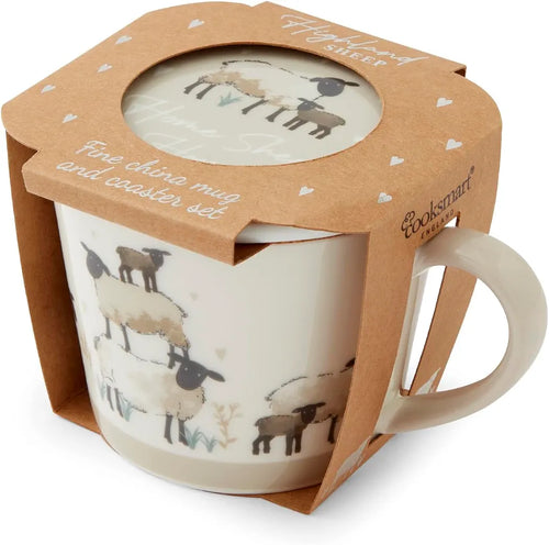 Cooksmart Highland Sheep Conical Mug & Coaster Set