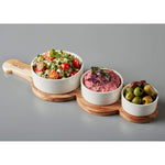 Denby James Martin 4 Piece Ceramic Bowl & Paddle Acacia Wooden Serving Board
