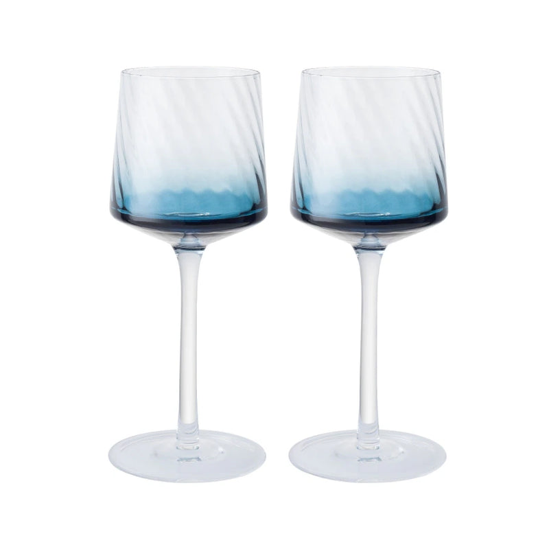 Denby Contemporary Fluted Blue Wine Glass Set Of 2