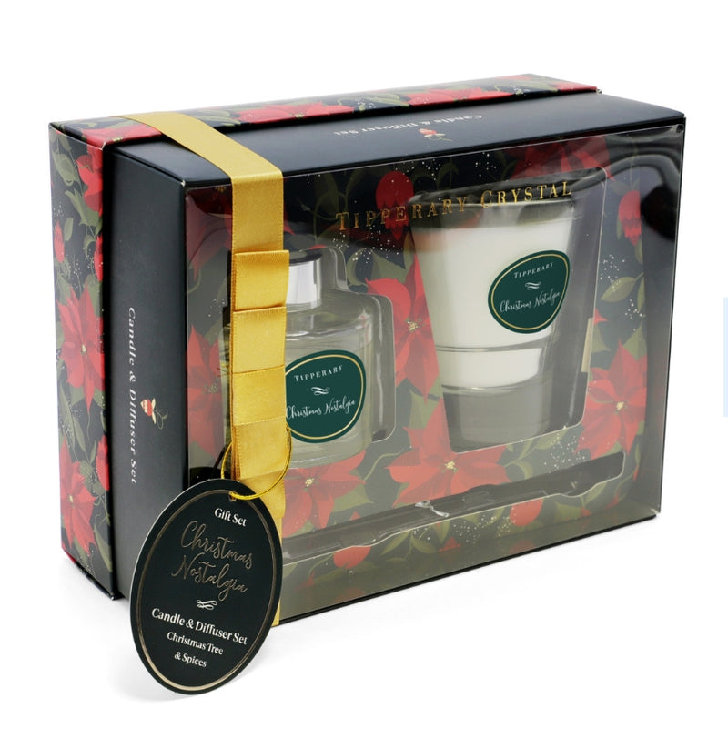 Tipperary Crystal Poinsettia Candle & Diffuser Set - Christmas Nostalgia