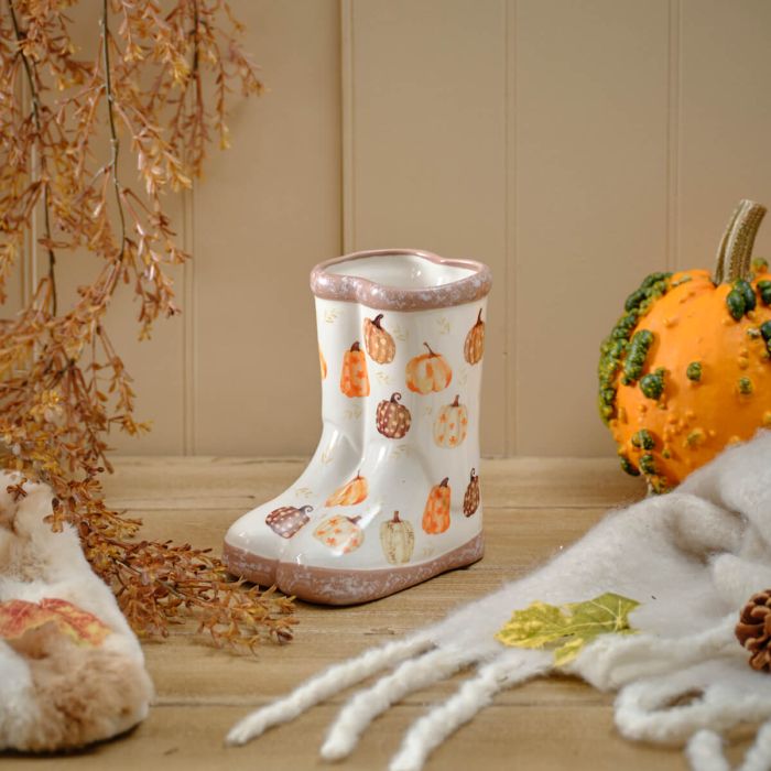 RL HARVEST PUMPKIN REPEAT PATTERN CERAMIC BOOT VASE