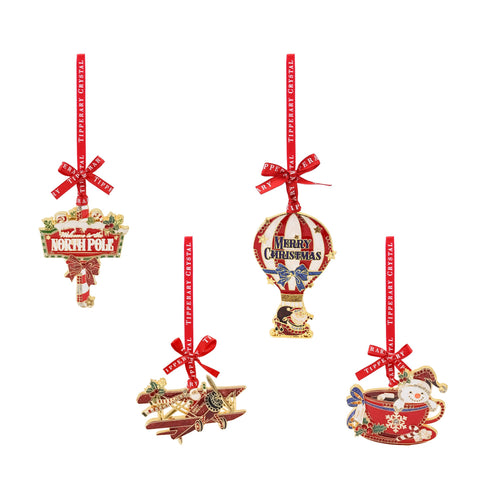 ⭐️STAR BUY⭐️ Tipperary Crystal Sparkle Set of 4 Christmas Decorations (North Pole, Teacup, Biplane, Balloon Sleigh)