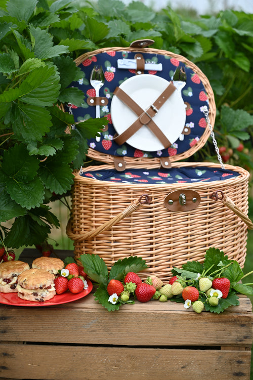 Beau Strawberries & Cream 2 Person Insulated Filled Picnic Basket